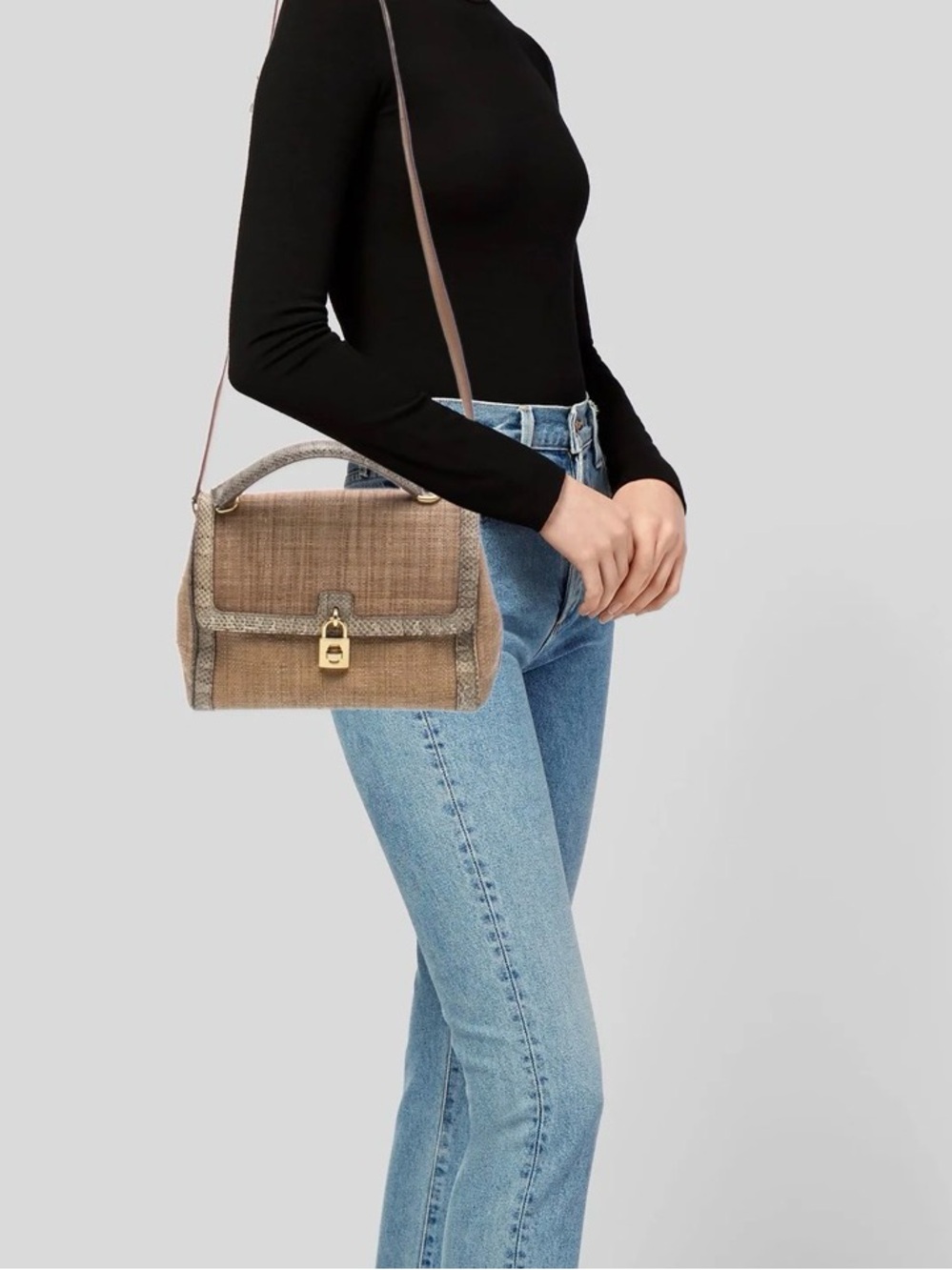 🤎Authentic Dolce & Gabbana Raffia Python Trim Padlock Bag🤎 - Picture 2 of 13